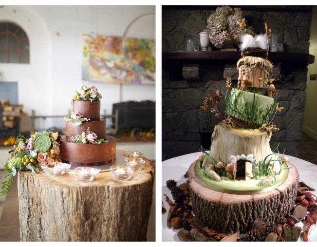 Woodland themed wedding cakes