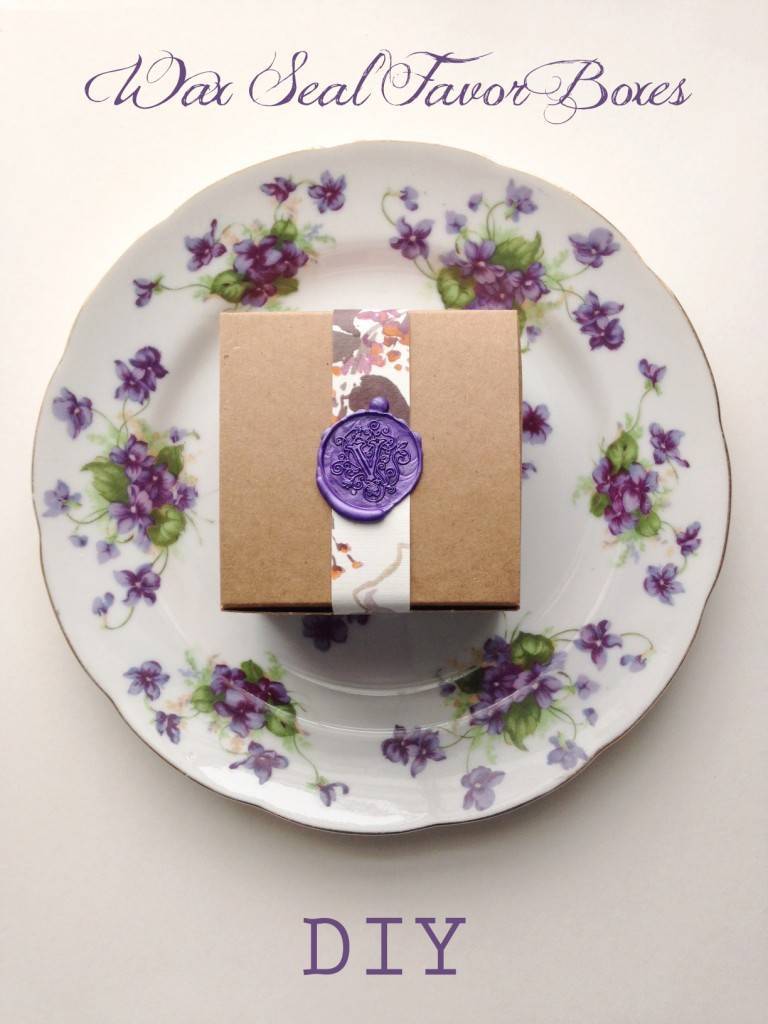 purple wax seal floral favor boxes