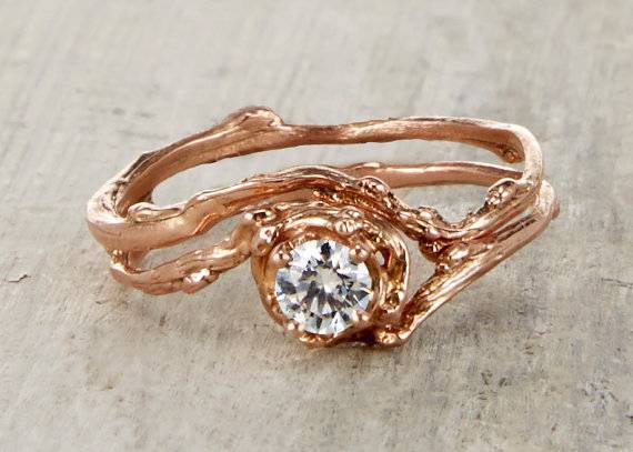 10.5 - $498 Naples White Sapphire Engagement Ring - 14kt Gold - Olivia Ewing