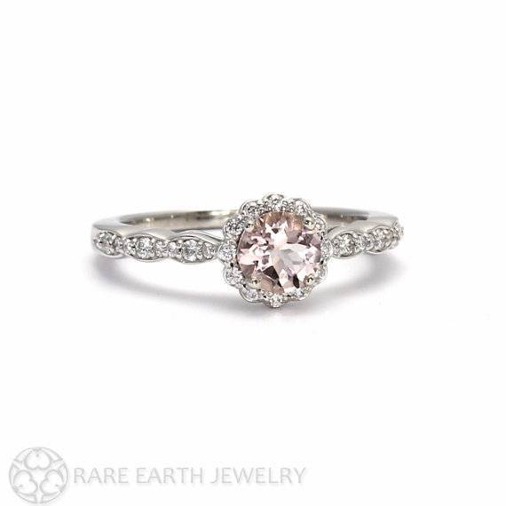 14 - Morganite Engagement Ring Morganite Ring White Sapphire Halo 14K or 18K Gold Custom Wedding Ring $842