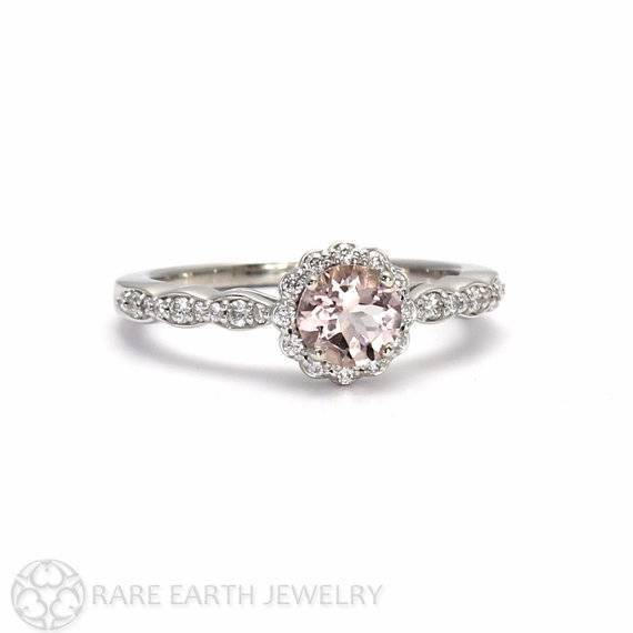 14 - Morganite Engagement Ring Morganite Ring White Sapphire Halo 14K ...