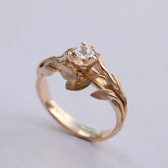 18 - Leaves Engagement Ring No. 4 - 14K Gold and Diamond engagement ring, $1000+ doronmerav