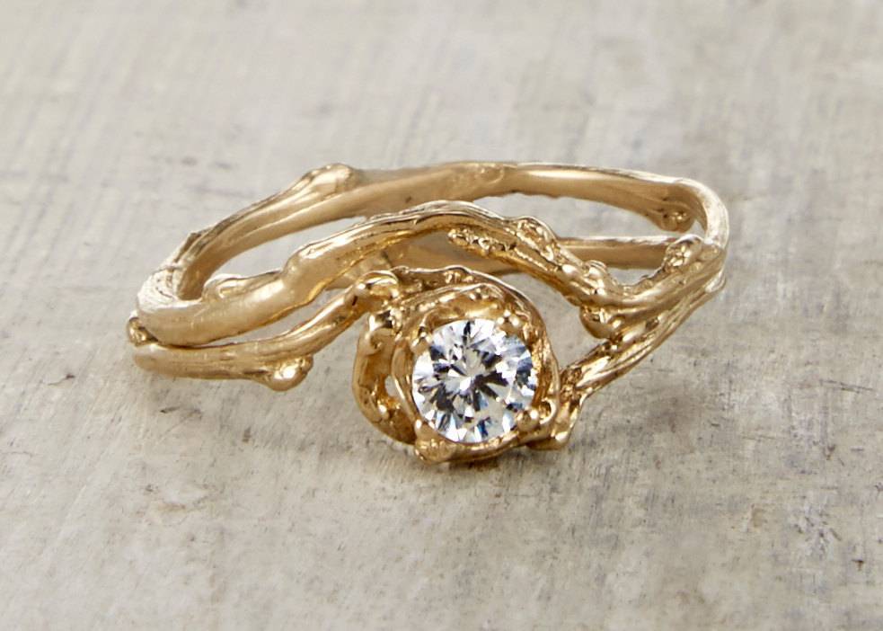 OliviaEwing.etsy.com - Naples .25 Carat Moissanite Engagement Ring - 14kt Gold and Moissanite Customizable Twig $648
