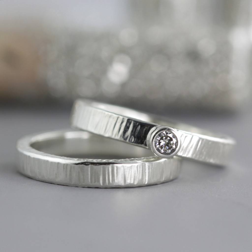 SarahHoodJewelryetsy.com Coin Edge Wedding Set - Engagement Wedding Ring Set - Sterling Silver Wedding Band - Moissanite Ring $265+