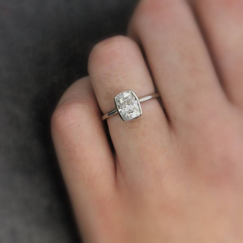 onegarnetgirl.etsy.com - Sparkling Moissanite Gold Engagement Ring  14k Palladium White Gold with Large Cushion Cut Solitaire $1998