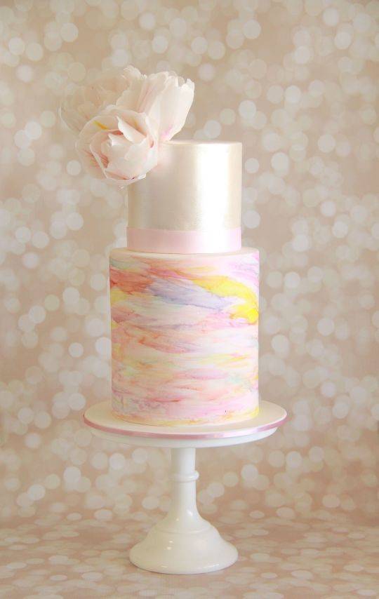 pastel watercolor wedding cake via Savvy Fare Cakes