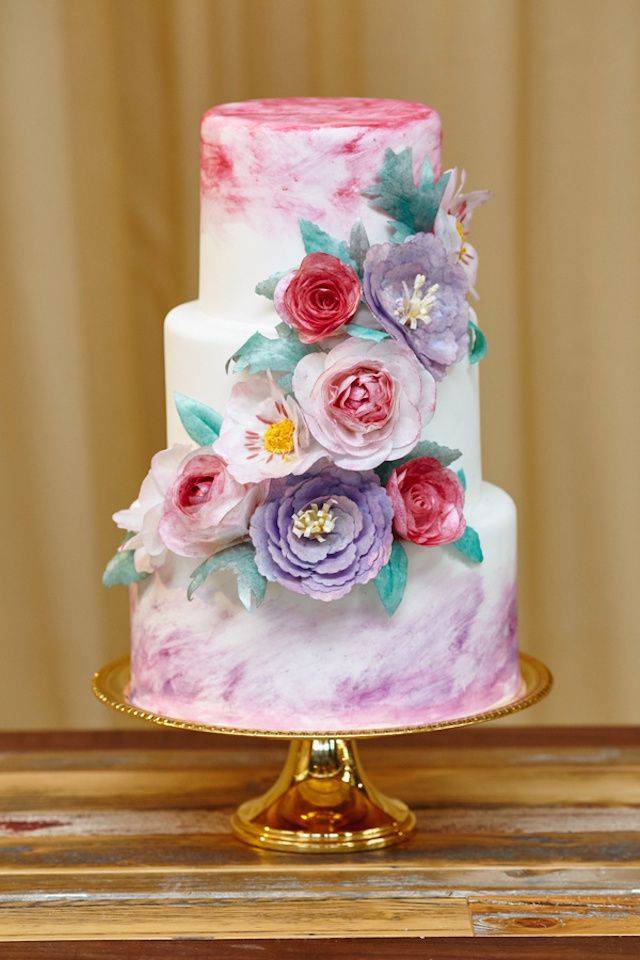 pink and purple watercolor cake - WojoImage Photography