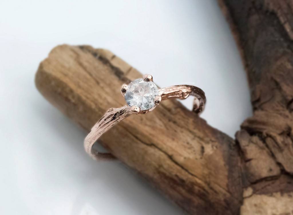 efratdeutsch.etsy.com Unique Eco-friendly Engagement Ring, September Birthstone, white sapphire, prong setting, rose gold