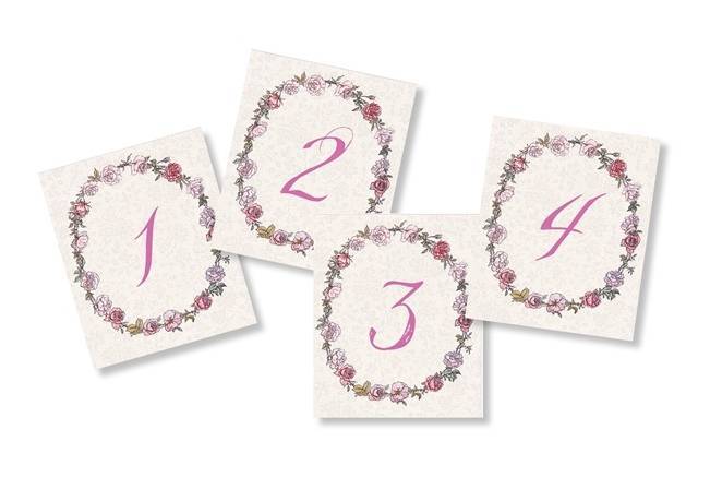 Pink Rose Wreath Table Numbers: Free Wedding Printable