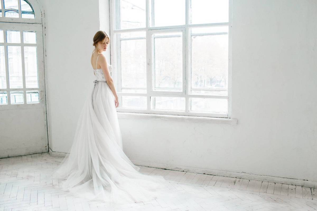 Ivory and gray wedding dress - Ivy $950 CarouselFashion.etsy.com