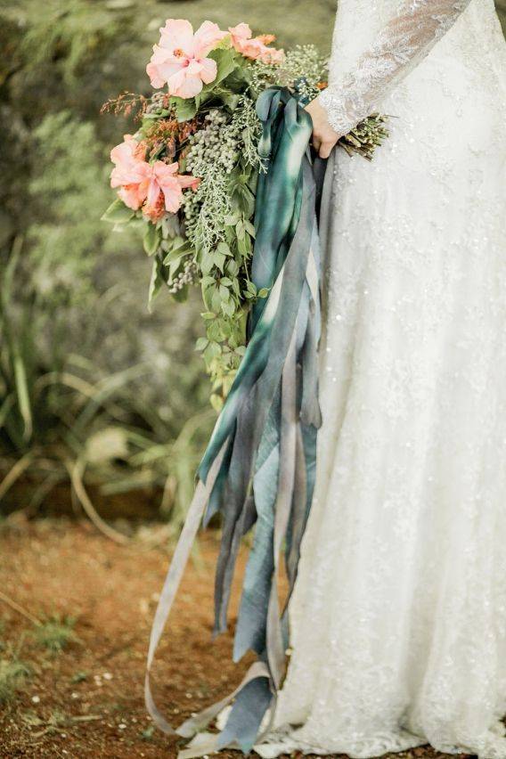 naomikenton blue ribbons on a bouquet
