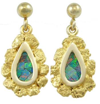 Mosaic Opal and gold Nugget Earrings