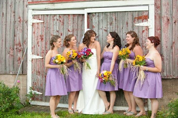 Purple bridesmaid dresses purple and yellow wedding