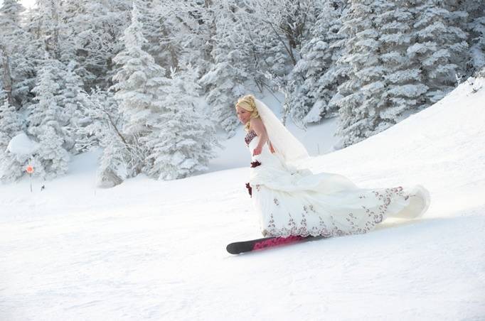 snowboarding bride
