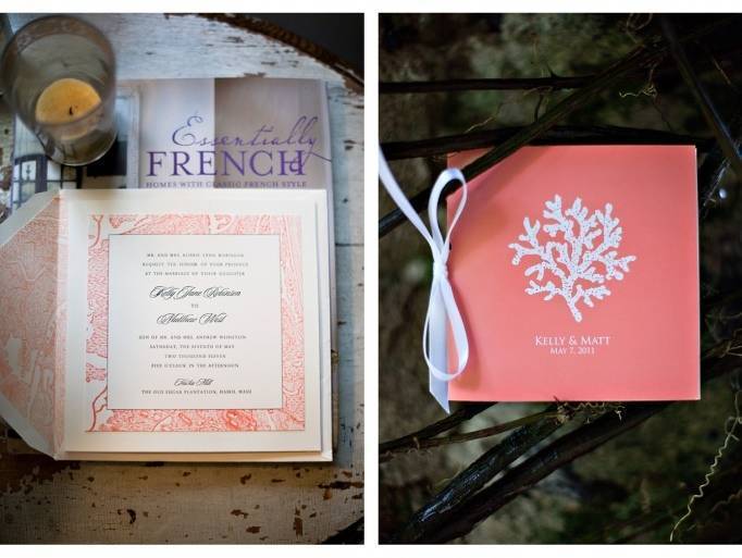 pink coral wedding invitations