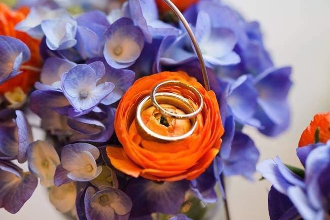 orange and purple wedding bouquet