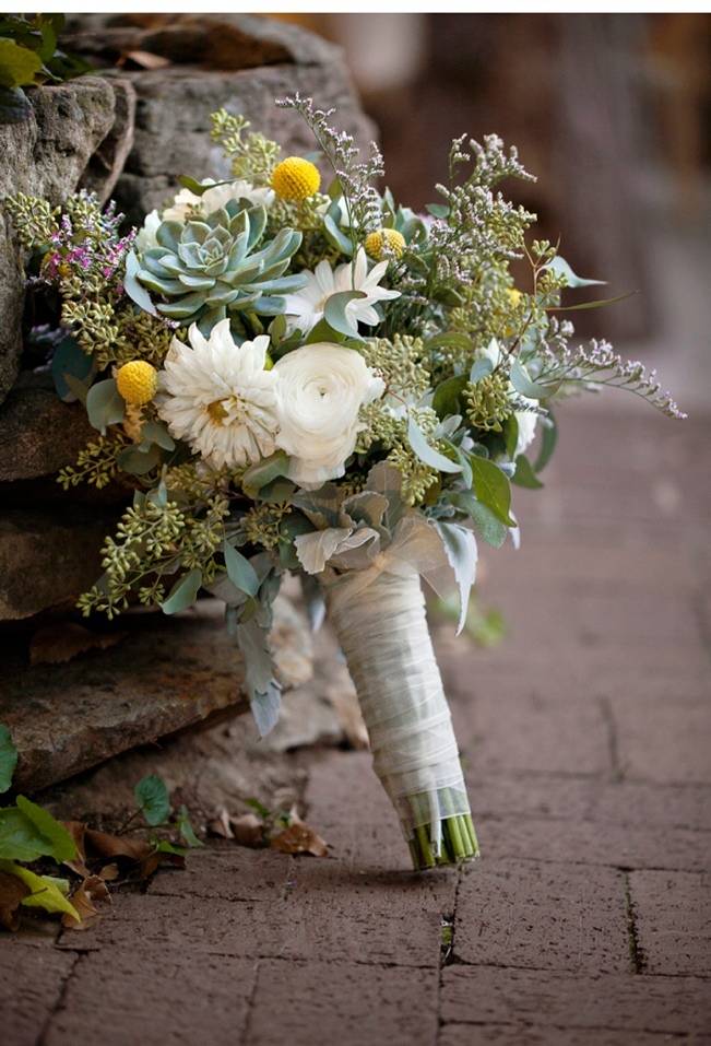green + white bridal bouquet sage succulents billy balls