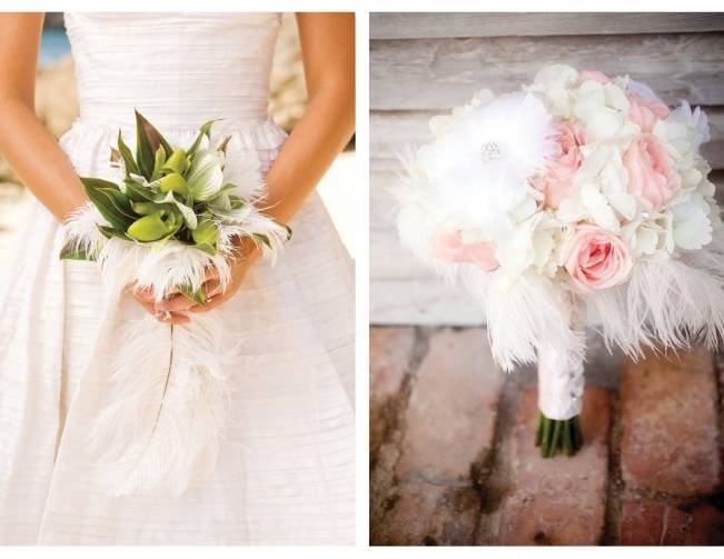 fluffy white feather bridal bouquet