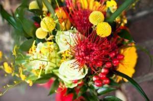 red and yellow bridal bouquet
