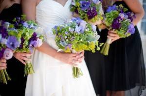 green and purple wedding bouquets