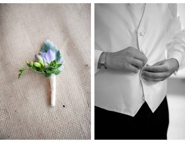 rustic green and purple boutonniere