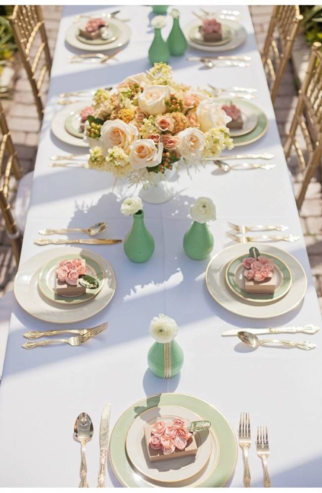 pink peach mint table settings