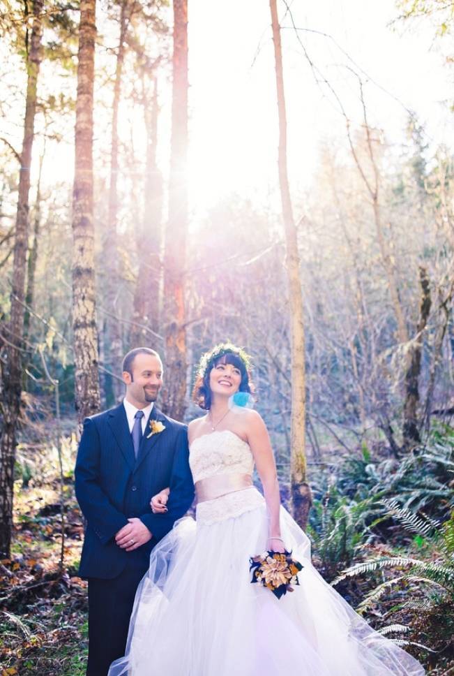 woodland bride and groom