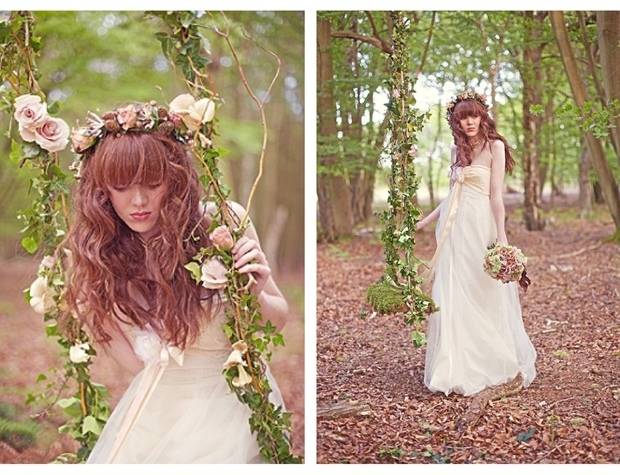 woodland bride wearing flower crown