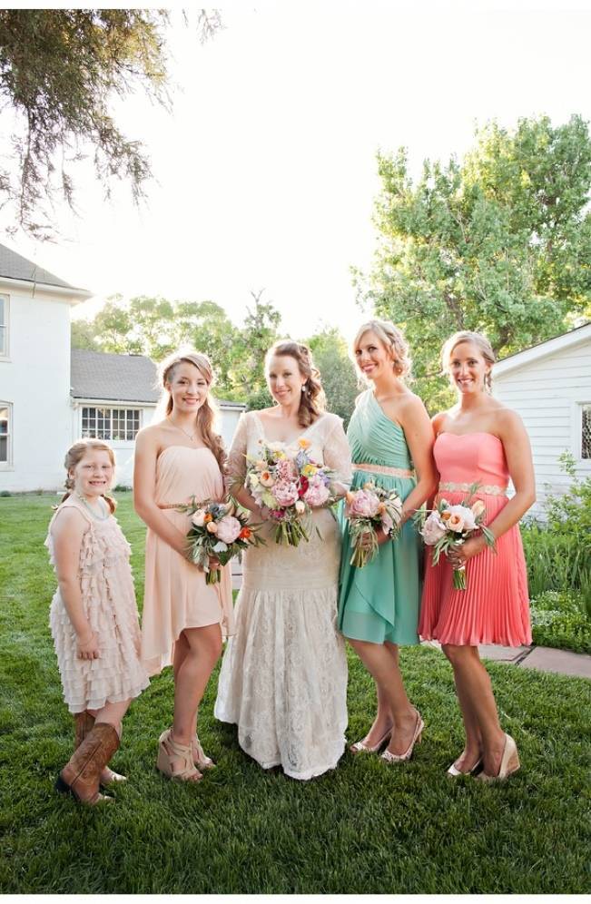 turquoise and coral bridesmaids