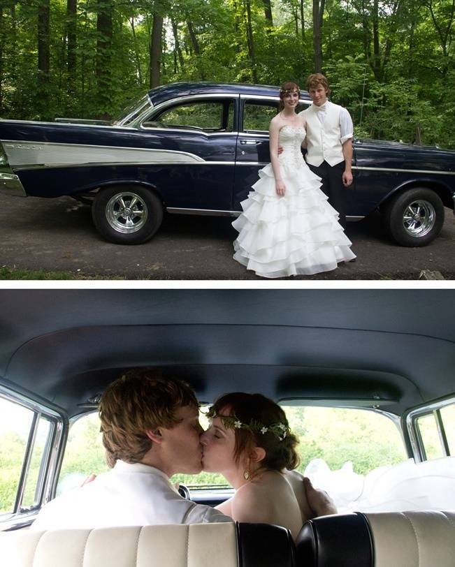 vintage getaway car just married