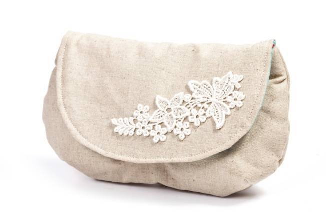 linen and lace rustic bridal clutch