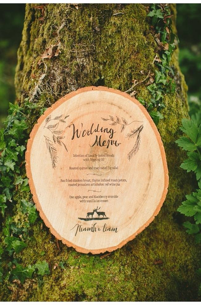 woodland wedding menu wood stationery