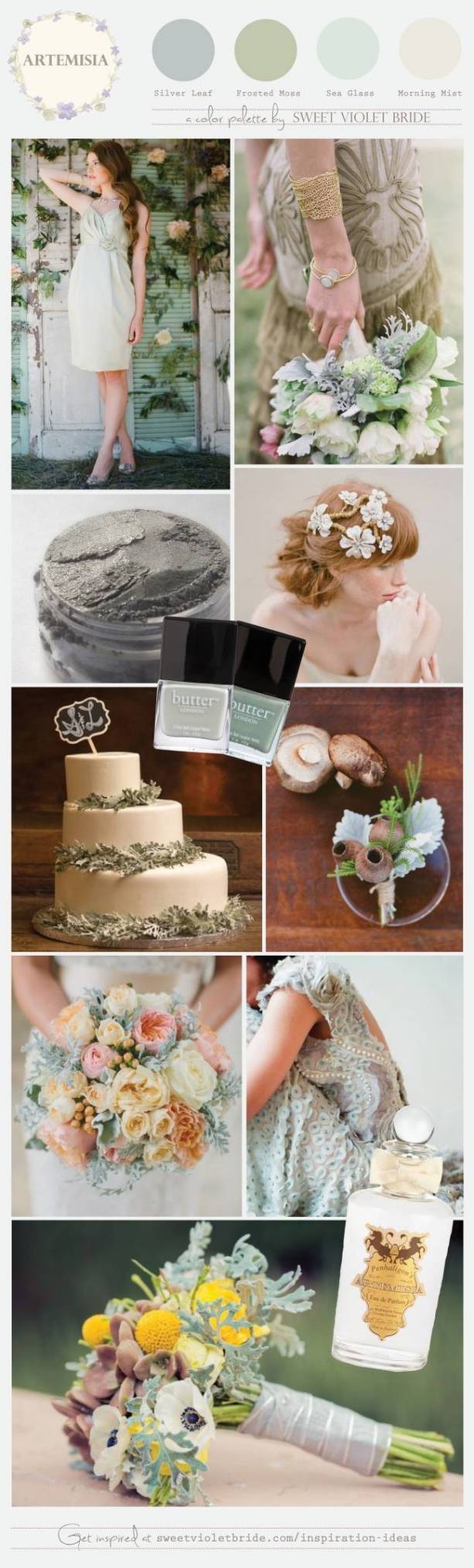wedding color palette silver green dusty miller