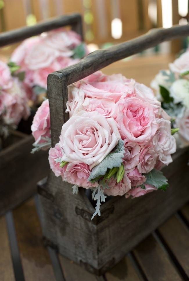 pink rose and dusty miller bouquets