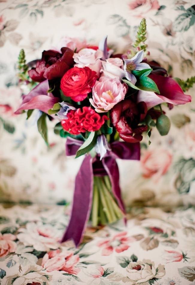 dark red, pink plum wedding bouquet