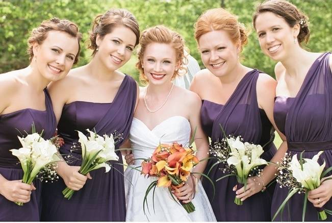 one-shoulder purple bridesmaid dresses