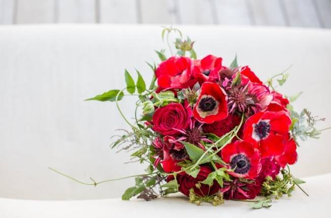 ruby red poppy bouquet