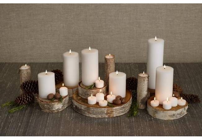 simple logs and candles centerpiece