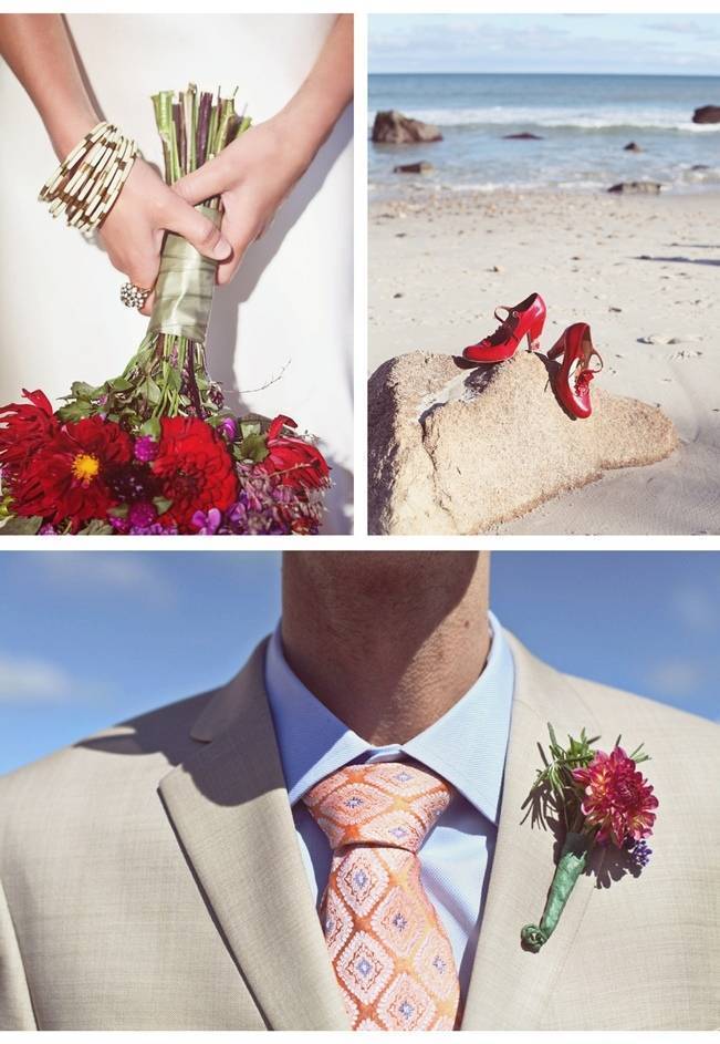 red gerbera bouquet red wedding shoes