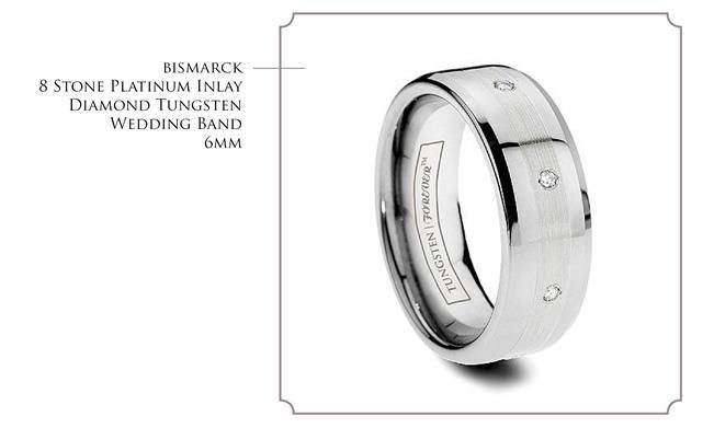 Bismarck - 8 stone diamond platinum inlay tungsten wedding band