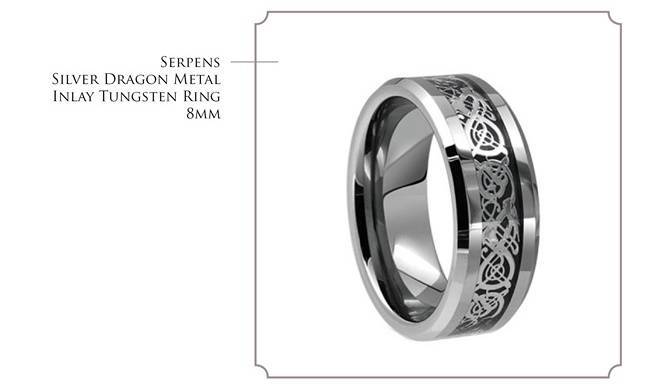 Serpens - Silver Dragon Metal Inlay Tungsten Ring