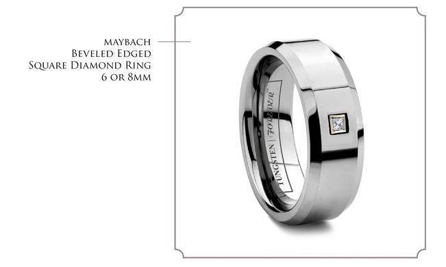 maybach - beveled edge square diamond tungsten wedding band