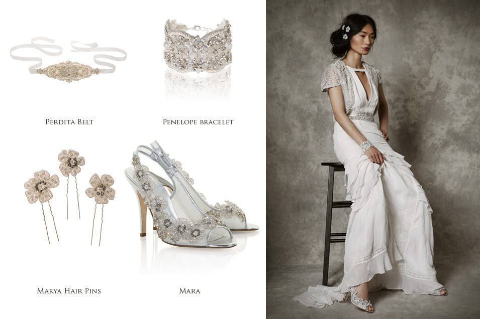 Freya rose Marya Hair Pins, Perdita Belt, Mara shoes