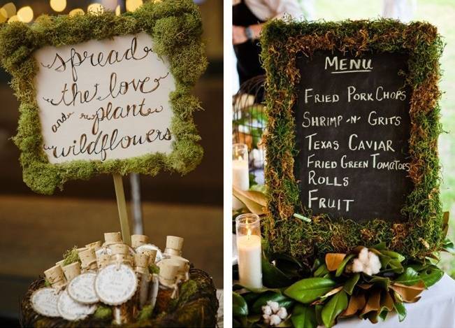 Moss Wedding Decor Ideas - signs and frames