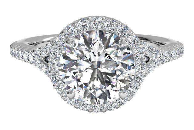 French-Set Halo Diamond ‘V’ Band Engagement Ring – in White Gold (0.23 CTW)