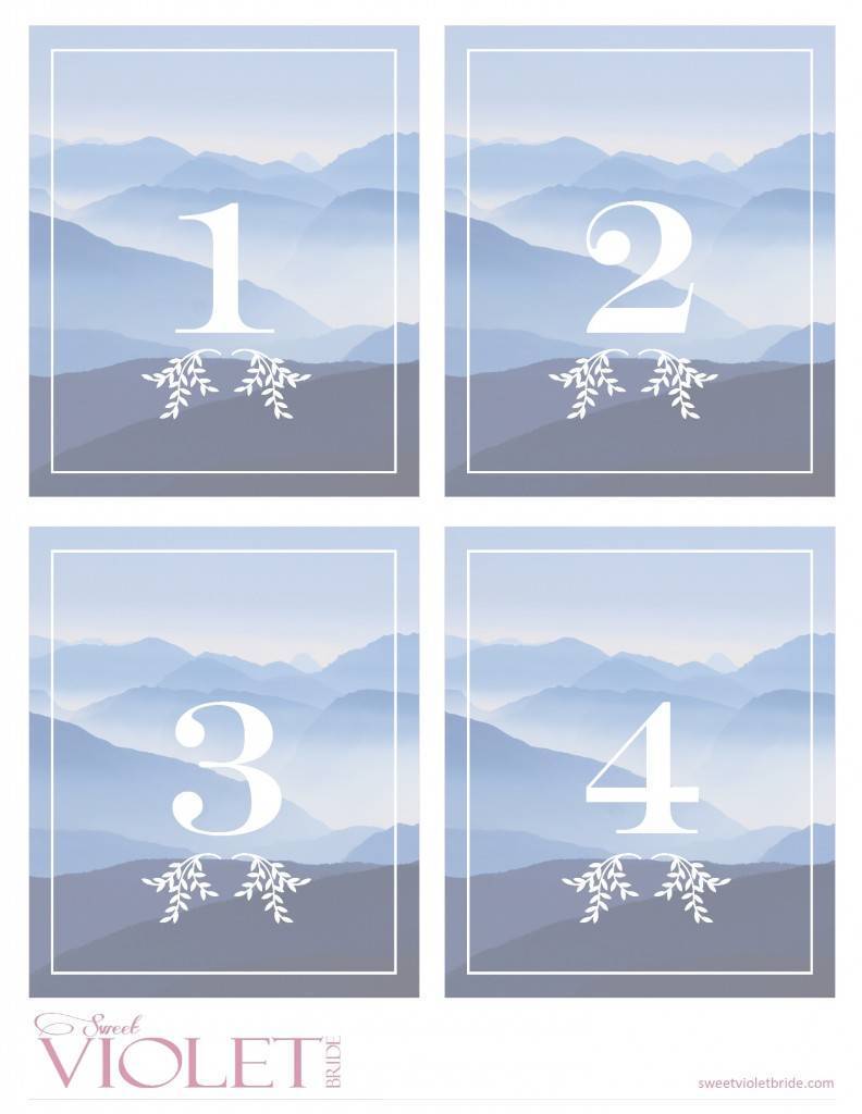 Free Printables - Blue Mountain Table Numbers - 1-4