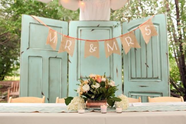 Coral + Sweet Mint Summertime Ranch Wedding Reception 10