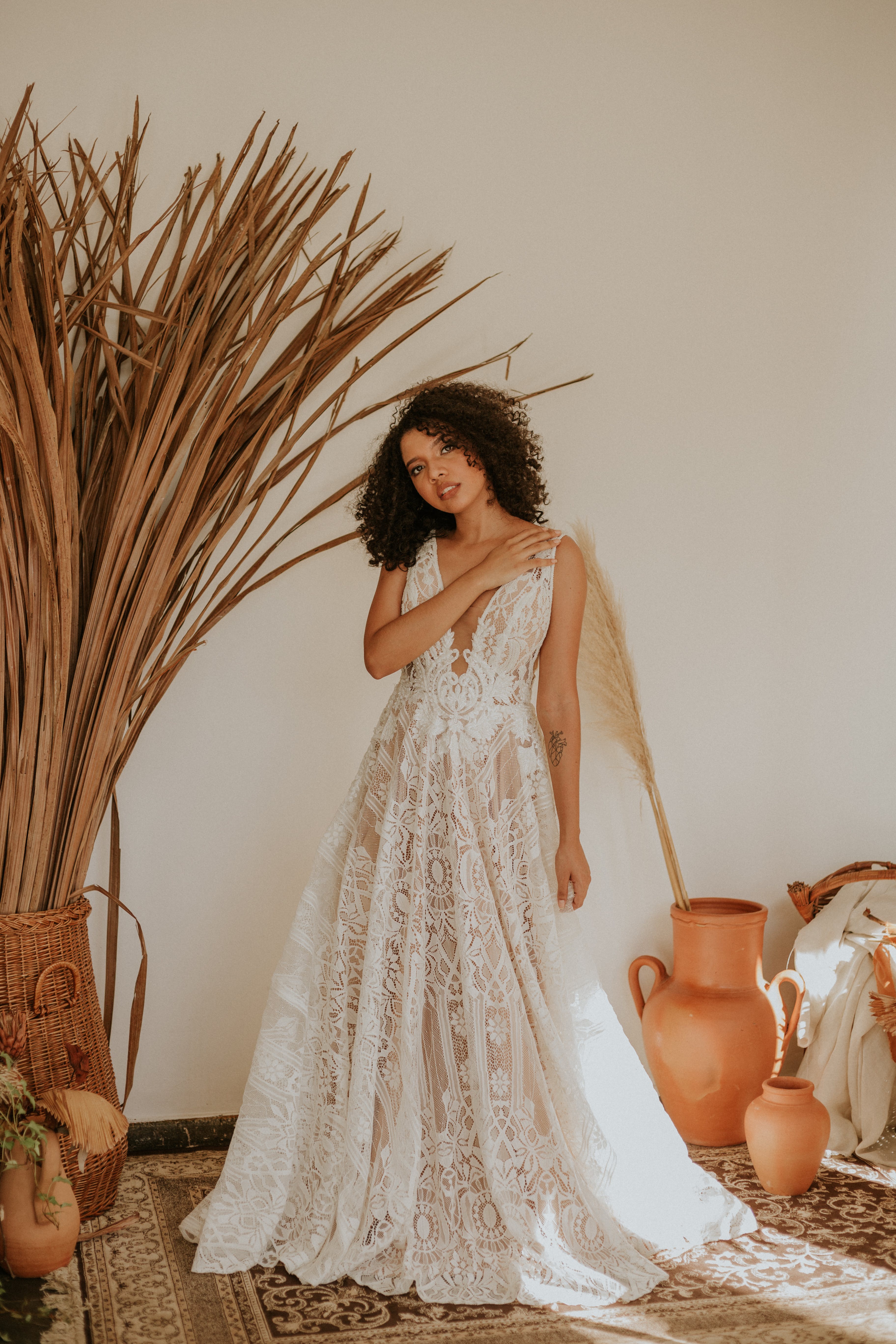 Free Woman in White Floral Lace Dress Holding Brown Ceramic Mug Stock Photo