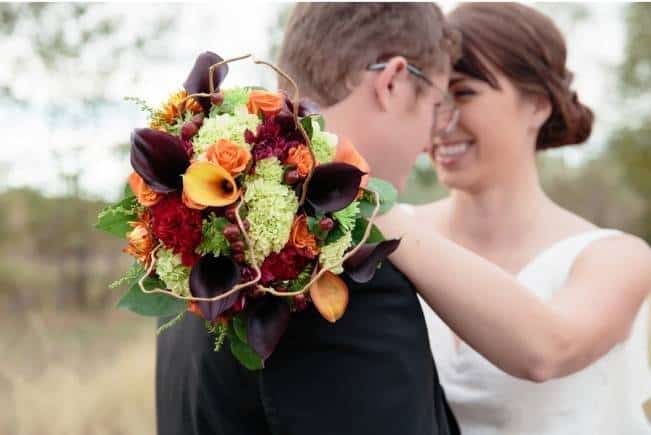 orange burgundy green fall bouquet