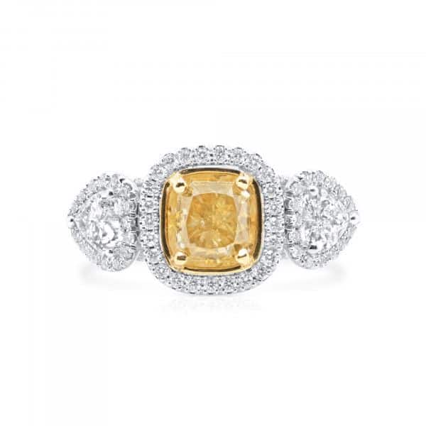 Light Yellow (Y-Z) Diamond Ring, 2.00 Ct. (3.36 Ct. TW), Cushion shape